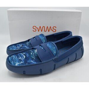 SWIMS Mens Size 14 Ensign Blue Printed Penny Loafers Shoes